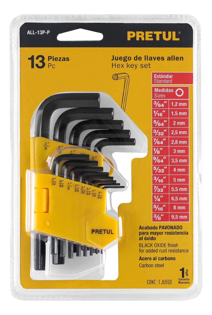 Llaves Allen Jgo  13p  3/64" a 3/8" NEG TRUPER 21856 ALL-13P-P Jueg