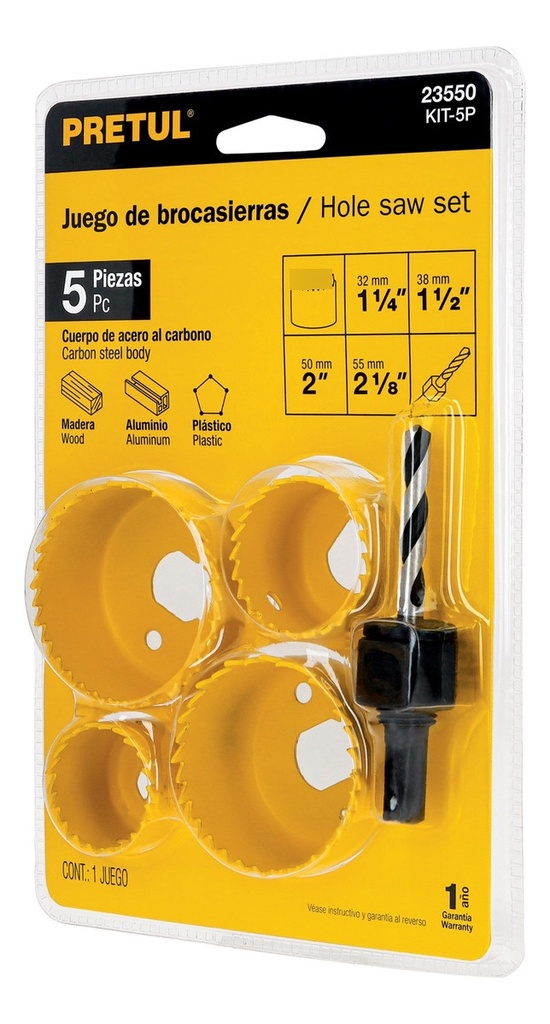 Sierras copa  5piez Jgo c-mandril p-madera TRUPER 23550 KIT-5P Jueg