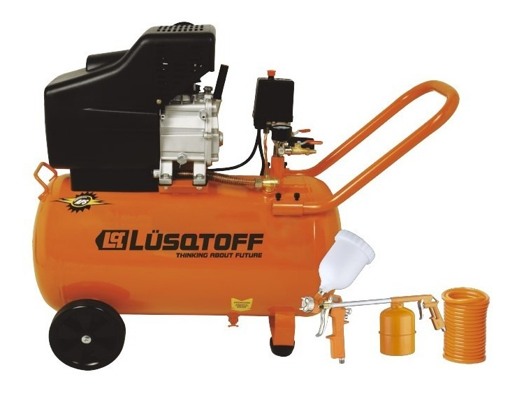 COMPRESOR DE AIRE LUSQTOFF 50 LITROS 2.5 HP + KIT DE 3 PIEZAS PARA PINTAR INFLAR SOPLETEAR LC-2550BK