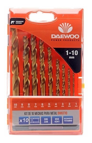 Set Mechas Acero Rápido 10pc Titanio Daewoo Kit Metal 1-10mm DWKIT10