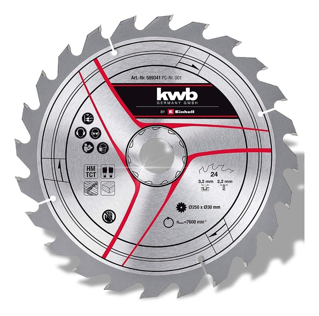 Hoja sierra circul D250 d30 3,2mm Z 24 49589341 KWB EINHELL n°